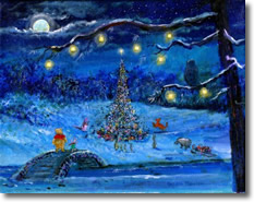 Original Painting, Merry Christmas Pooh by Harrison Ellenshaw